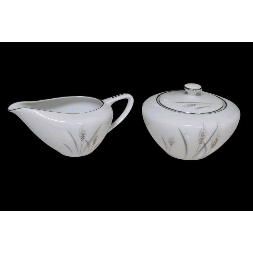 Platinum Wheat Fine China Japan Creamer and Sugar Bowl with Lid MINT